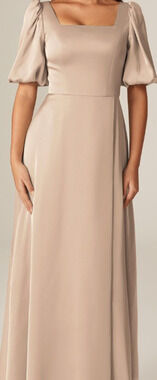 AW BRIDAL SZ 10 L Taupe Etta Satin Bridesmaid A-line Maxi Dess New b45